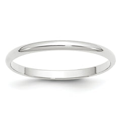 14k White Gold 2mm Lightweight Half Round Wedding Band Size 14