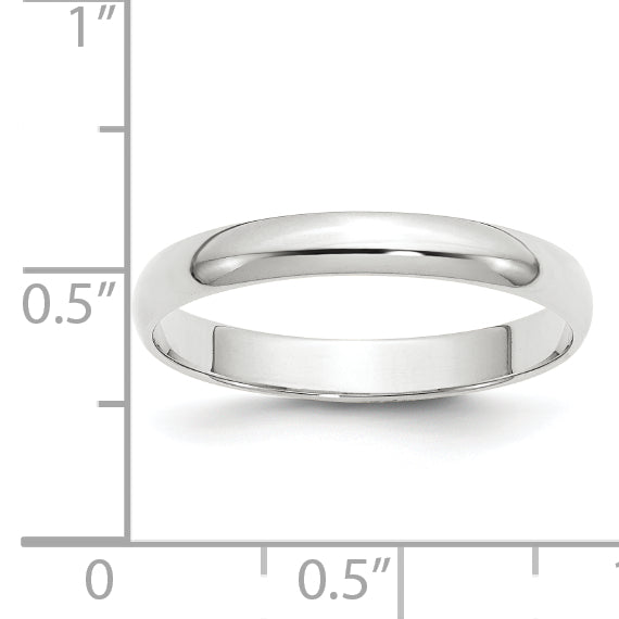 10k White Gold 3mm Lightweight Half Round Wedding Band Size 4