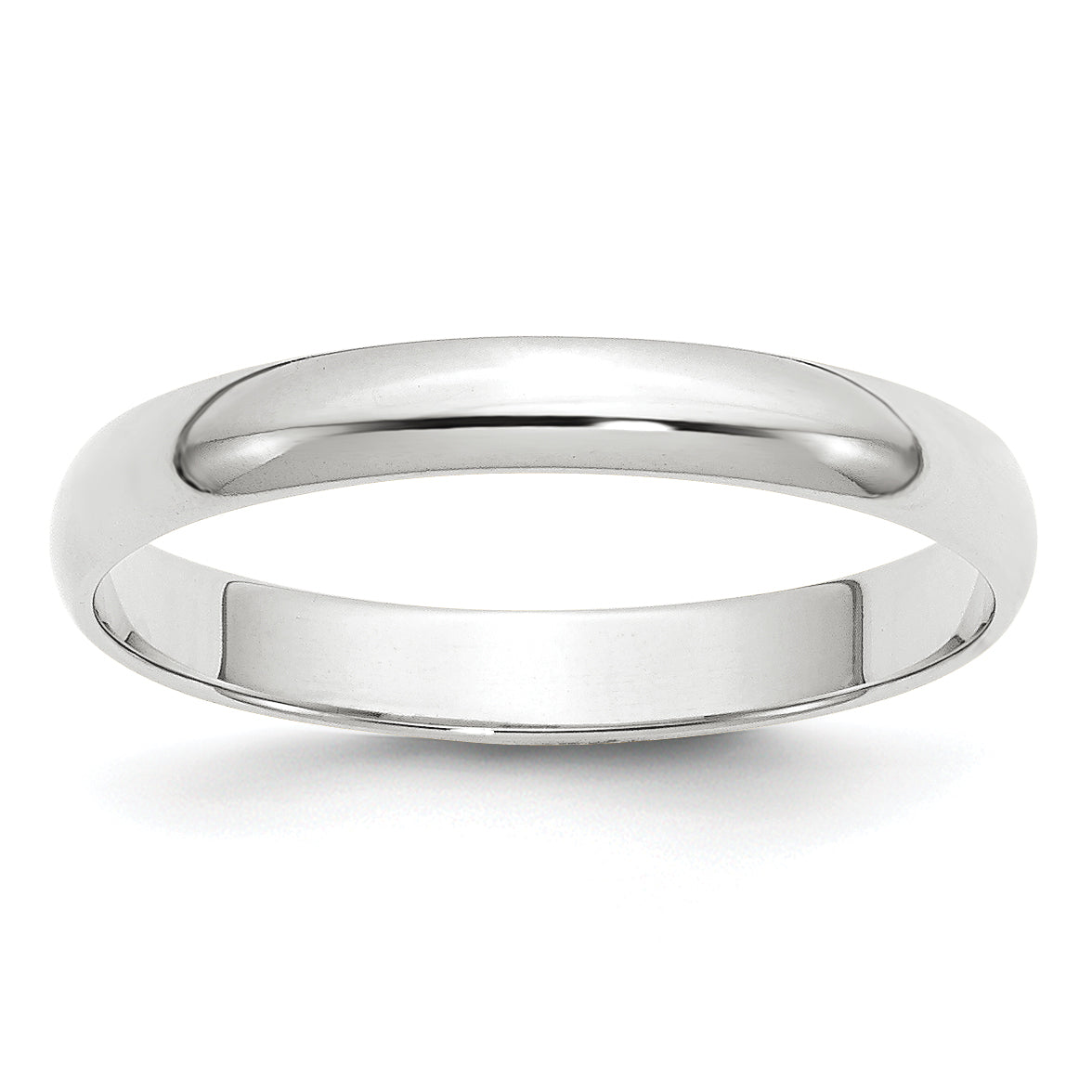14k White Gold 3mm Lightweight Half Round Wedding Band Size 14