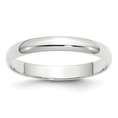 14k White Gold 3mm Lightweight Half Round Wedding Band Size 14