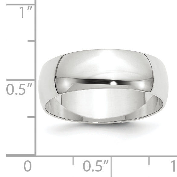 10k White Gold 7mm Lightweight Half Round Wedding Band Size 4