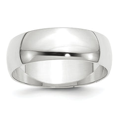 14k White Gold 7mm Lightweight Half Round Wedding Band Size 14