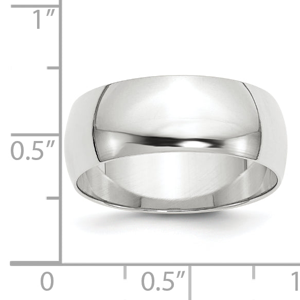 10k White Gold 8mm Lightweight Half Round Wedding Band Size 4