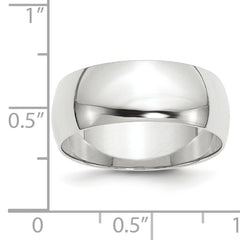 10k White Gold 8mm Lightweight Half Round Wedding Band Size 4