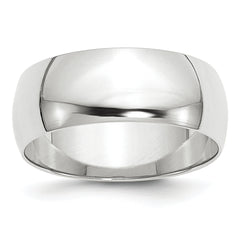 14k White Gold 8mm Lightweight Half Round Wedding Band Size 14