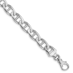 14K White Gold 8 inch 9mm Hand Polished Fancy Anchor Link with Fancy Lobster Clasp Bracelet