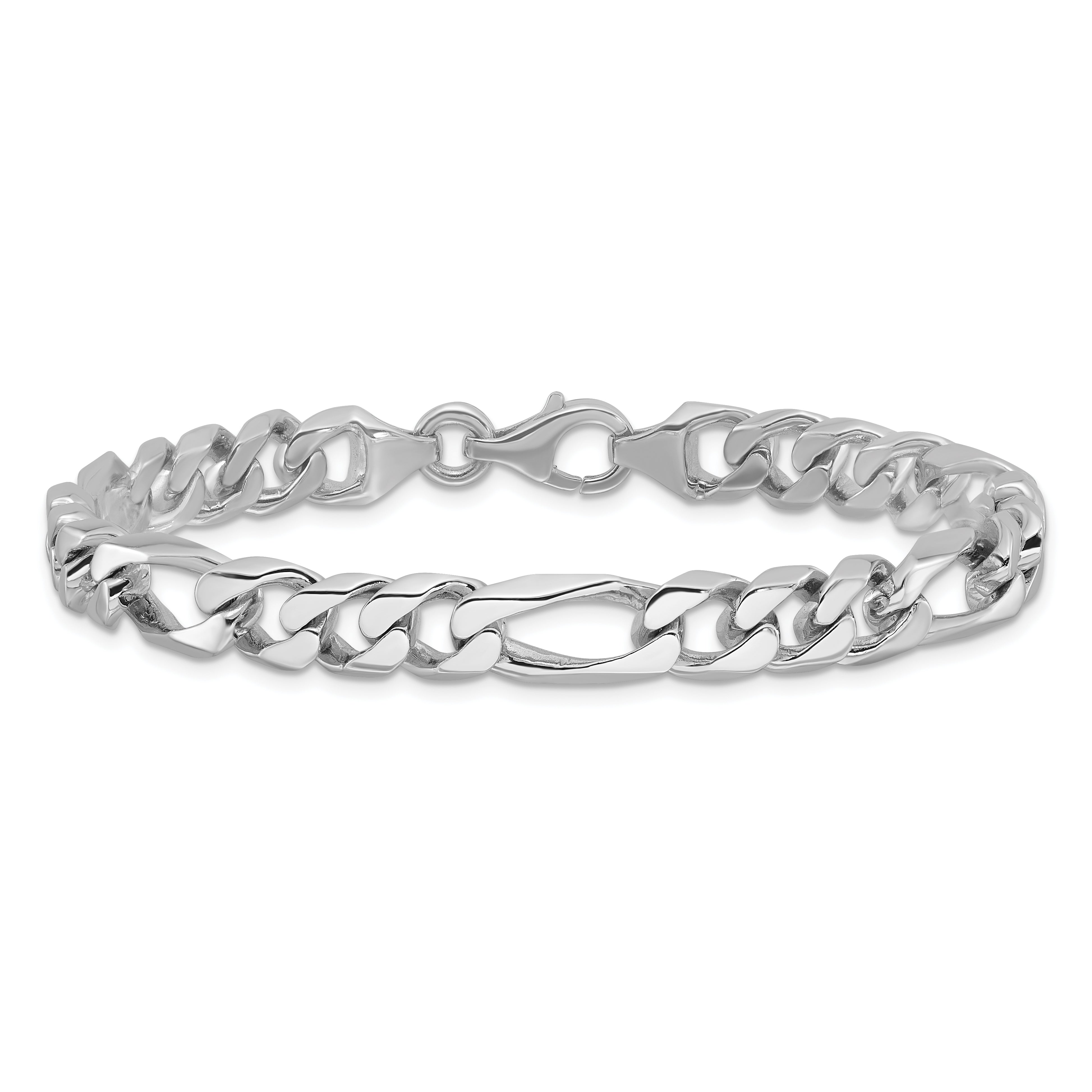 14K White Gold 8 inch 8mm Hand Polished Figaro Link with Fancy Lobster Clasp Bracelet Secondary image