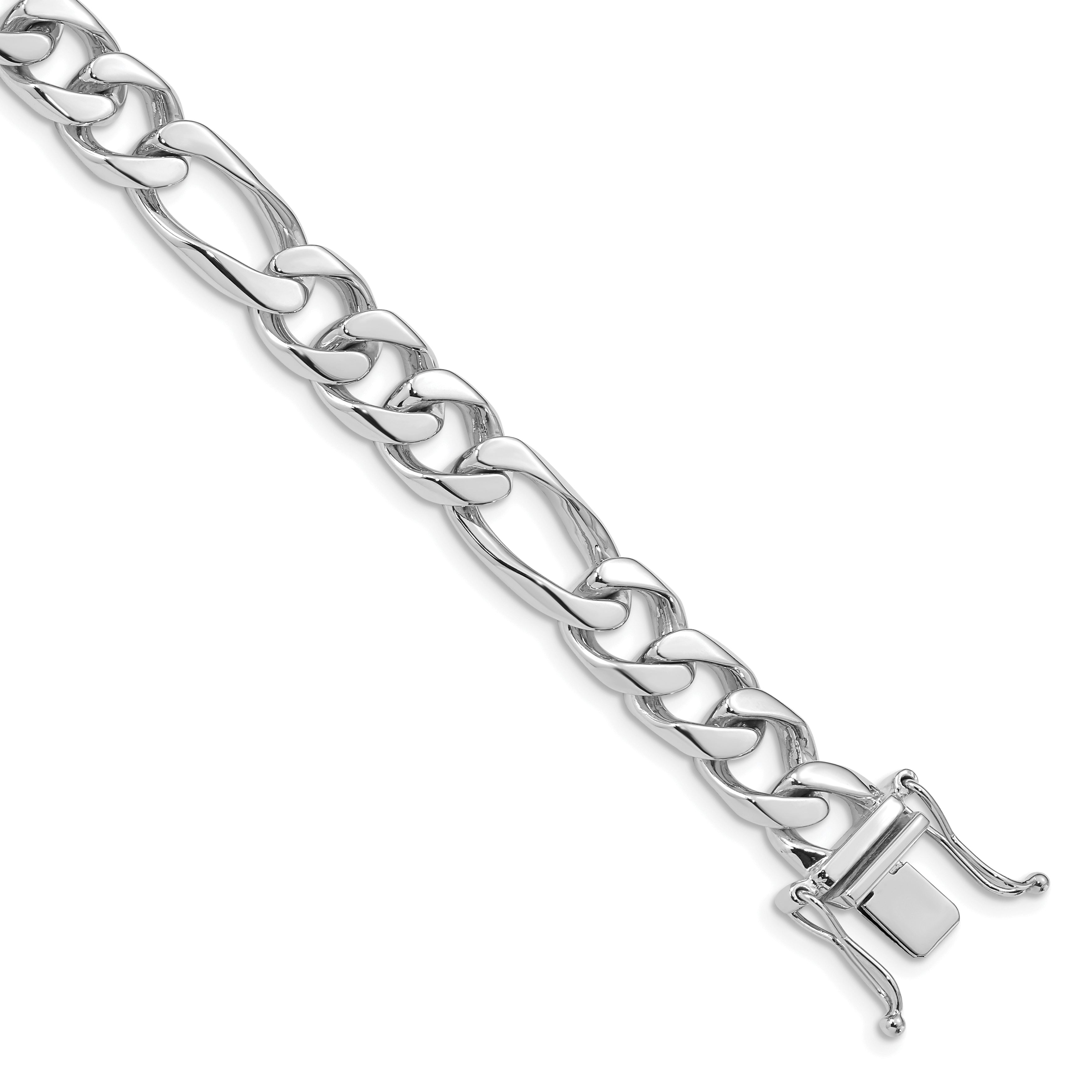 14K White Gold 8 inch 9mm Hand Polished Figaro Link with Box Catch Clasp Bracelet Main image