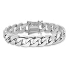 14K White Gold 8 inch 13.4mm Hand Polished Rounded Curb Link with Box Catch Clasp Bracelet