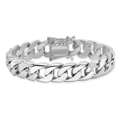 14K White Gold 8 inch 13.4mm Hand Polished Rounded Curb Link with Box Catch Clasp Bracelet