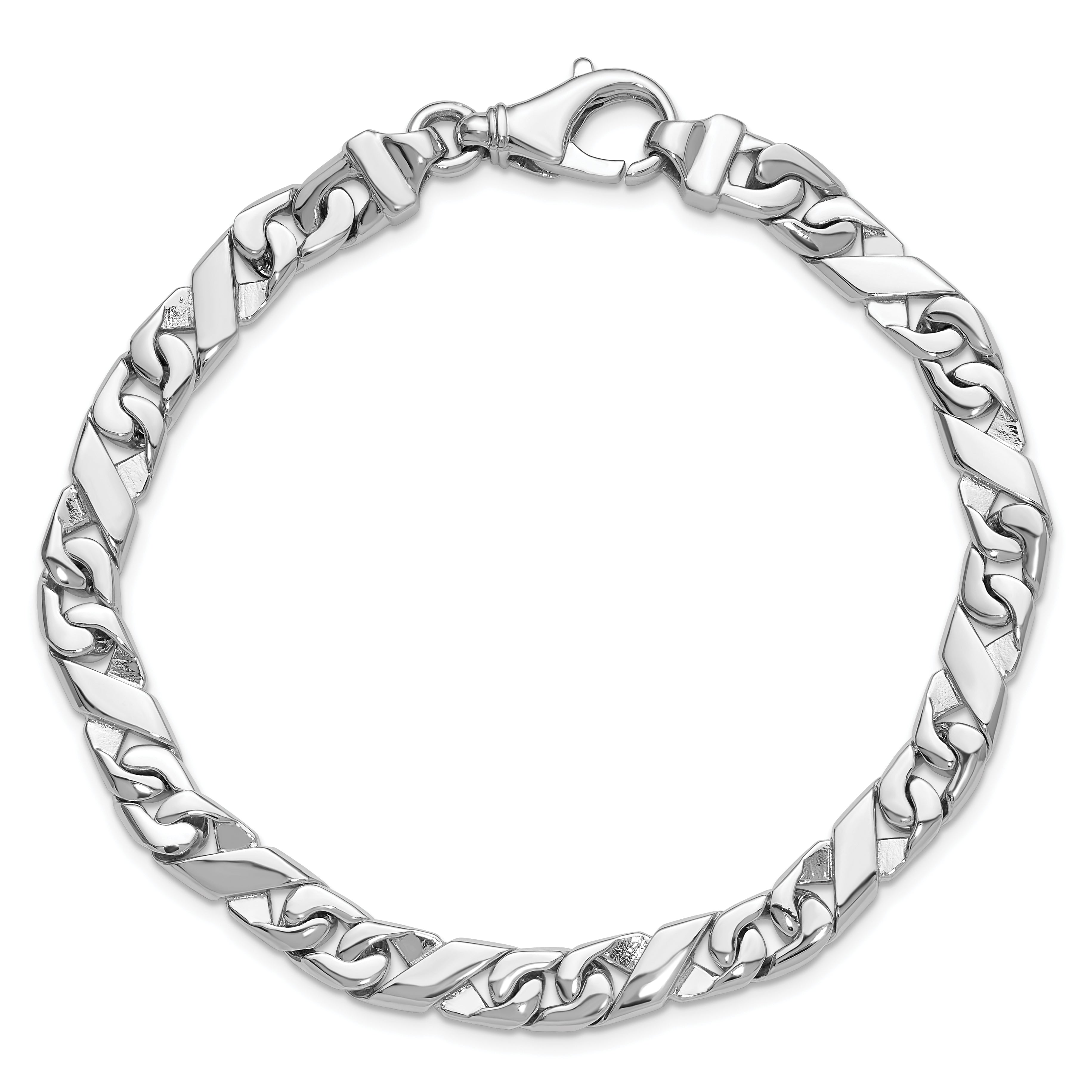 14K White Gold 8 inch 6.7mm Hand Polished Fancy Link with Fancy Lobster Clasp Bracelet