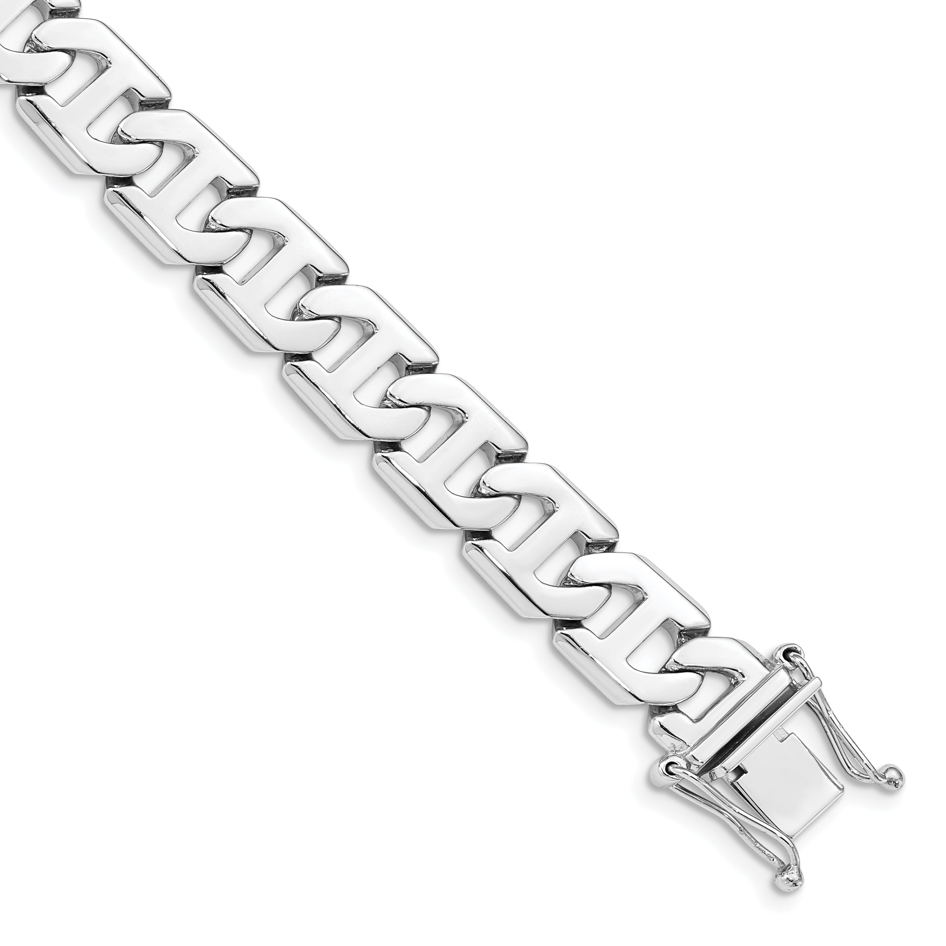 14K White Gold 8 inch 8.5mm Hand Polished Fancy Link with Box Catch Clasp Bracelet Main image