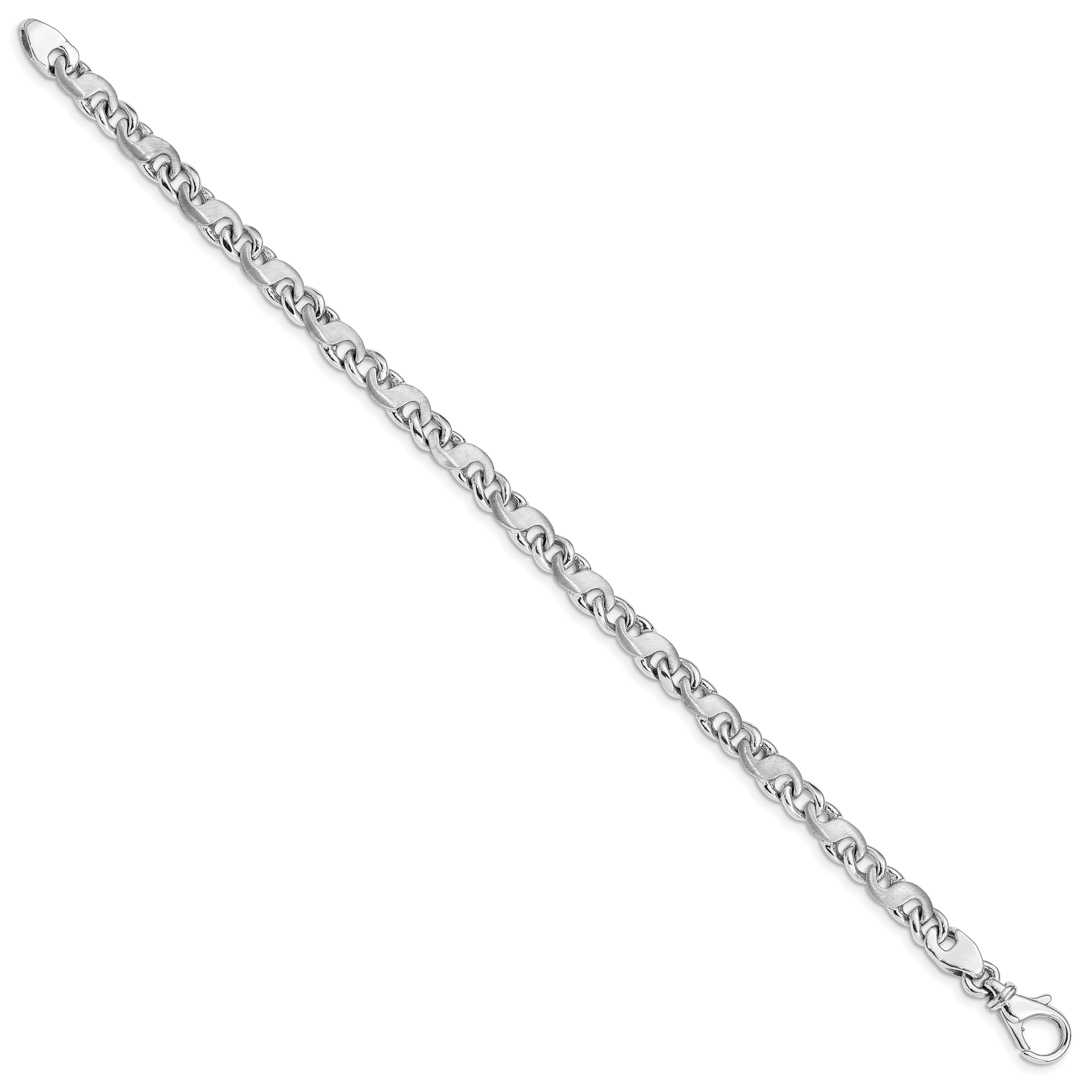 14K White Gold 7 inch 5.4mm Hand Polished and Satin Fancy S-Link with Fancy Lobster Clasp Bracelet Secondary image