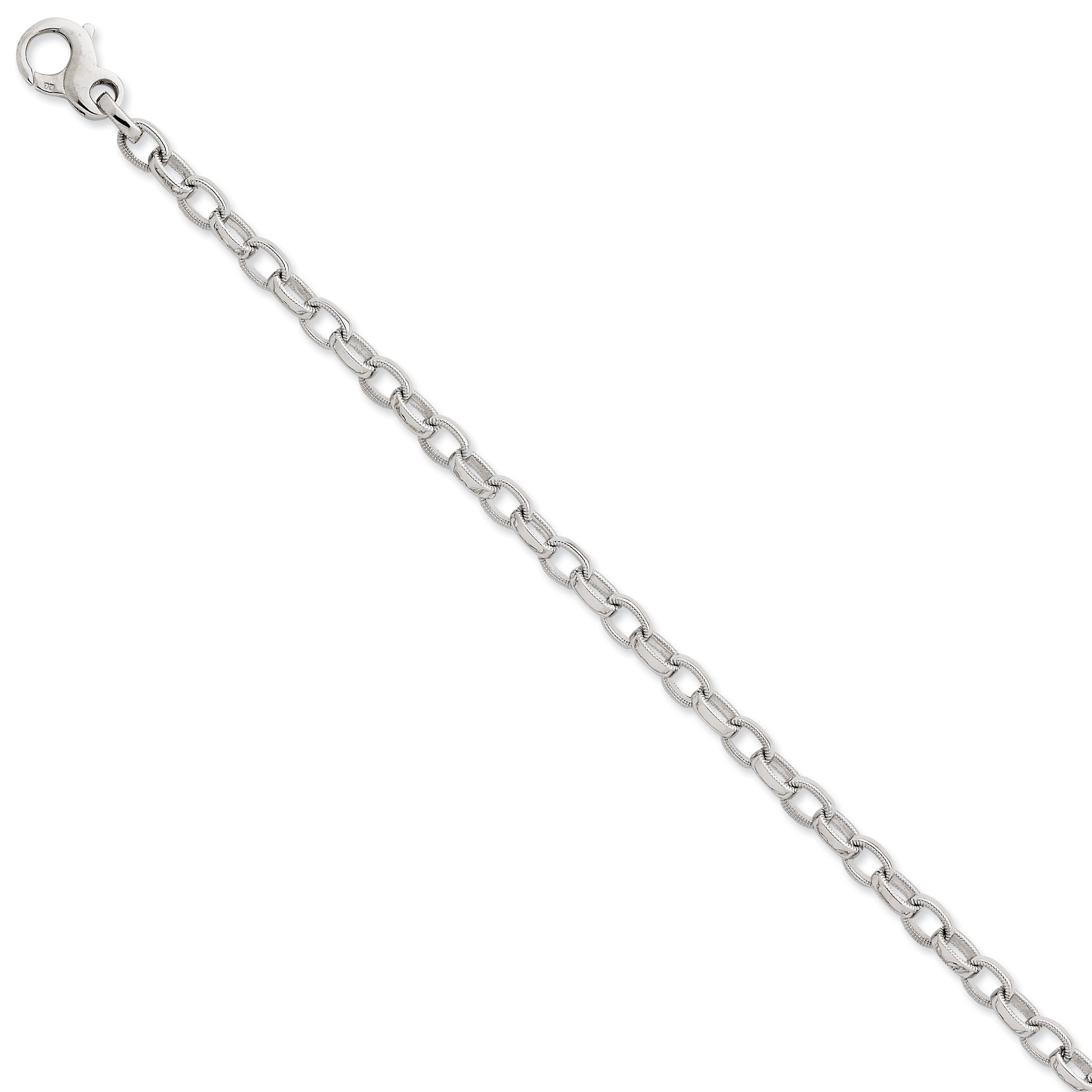 14k White Gold Polished & Ridged Fancy Link Bracelet