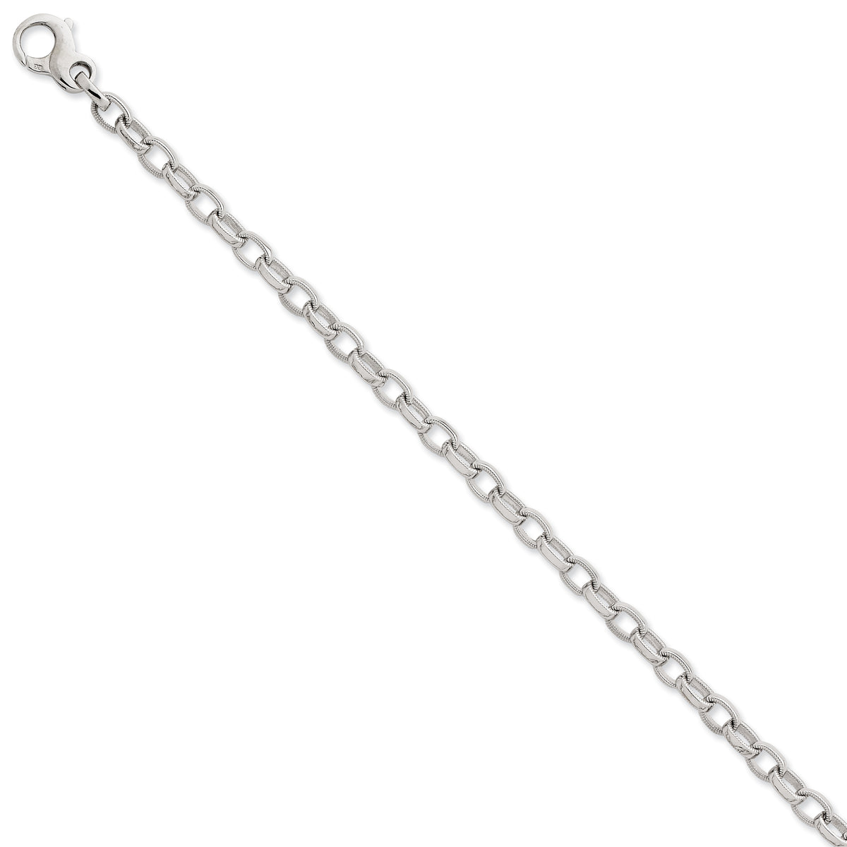 14k White Gold Polished & Ridged Fancy Link Bracelet