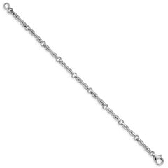 14K White Gold 7 inch 3.5mm Hand Polished and Textured Fancy Link with Fancy Lobster Clasp Bracelet