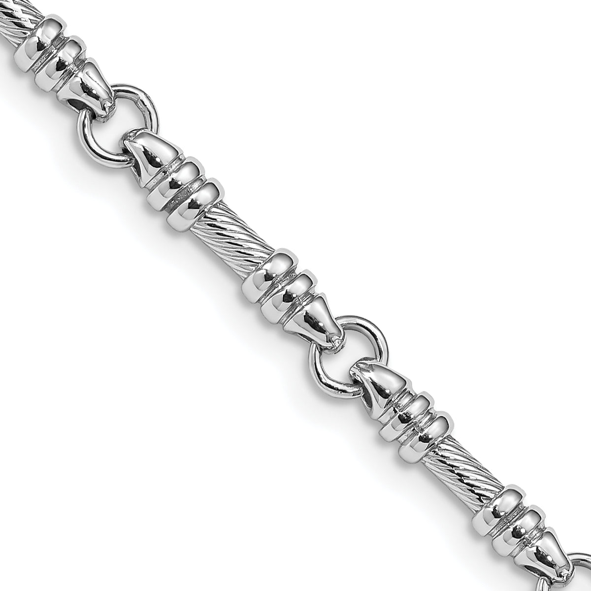 14K White Gold 8 inch 3.5mm Hand Polished and Textured Fancy Link with Fancy Lobster Clasp Bracelet