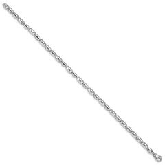 14K White Gold 8 inch 4.1mm Polished Fancy Barrel Link with Fancy Lobster Clasp Bracelet