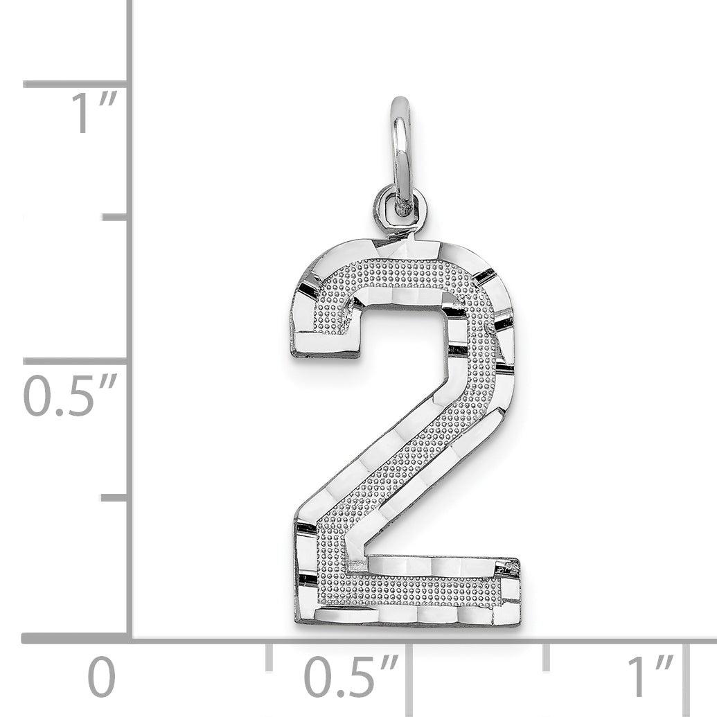 14Kw Large Brushed Diamond-cut  Number 2 Charm