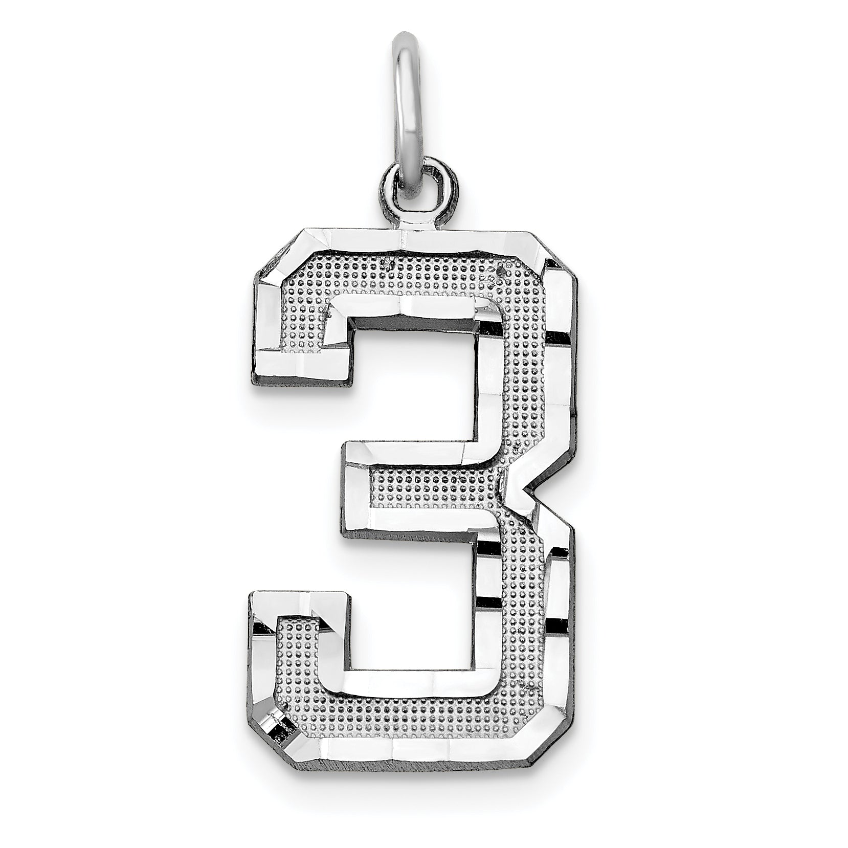 14kw Large Brushed Diamond-cut Number 3 Charm Main image