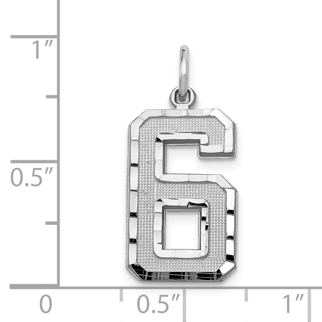 14Kw Large Brushed Diamond-cut  Number 6 Charm