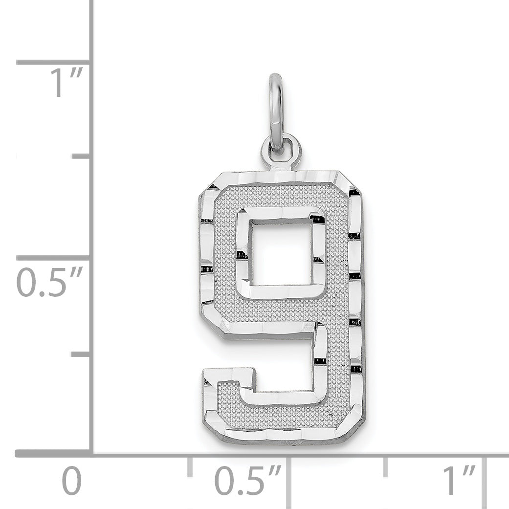 14Kw Large Brushed Diamond-cut  Number 9 Charm