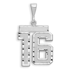 14kw Large Brushed Diamond-cut Number 16 Charm