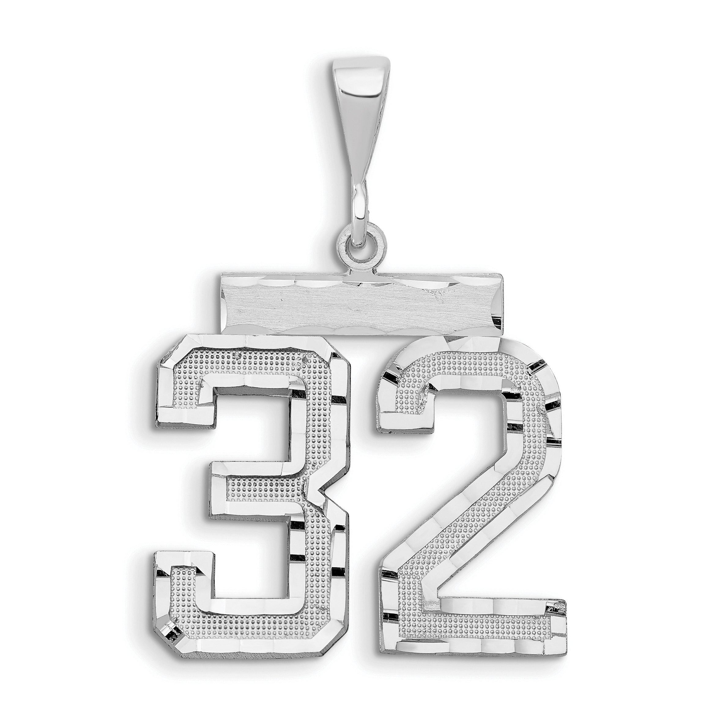 14kw Large Brushed Diamond-cut Number 32 Charm Main image