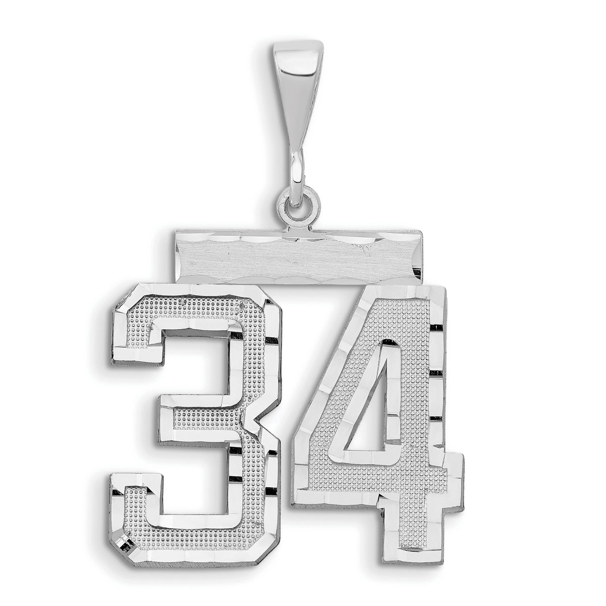 14kw Large Brushed Diamond-cut Number 34 Charm