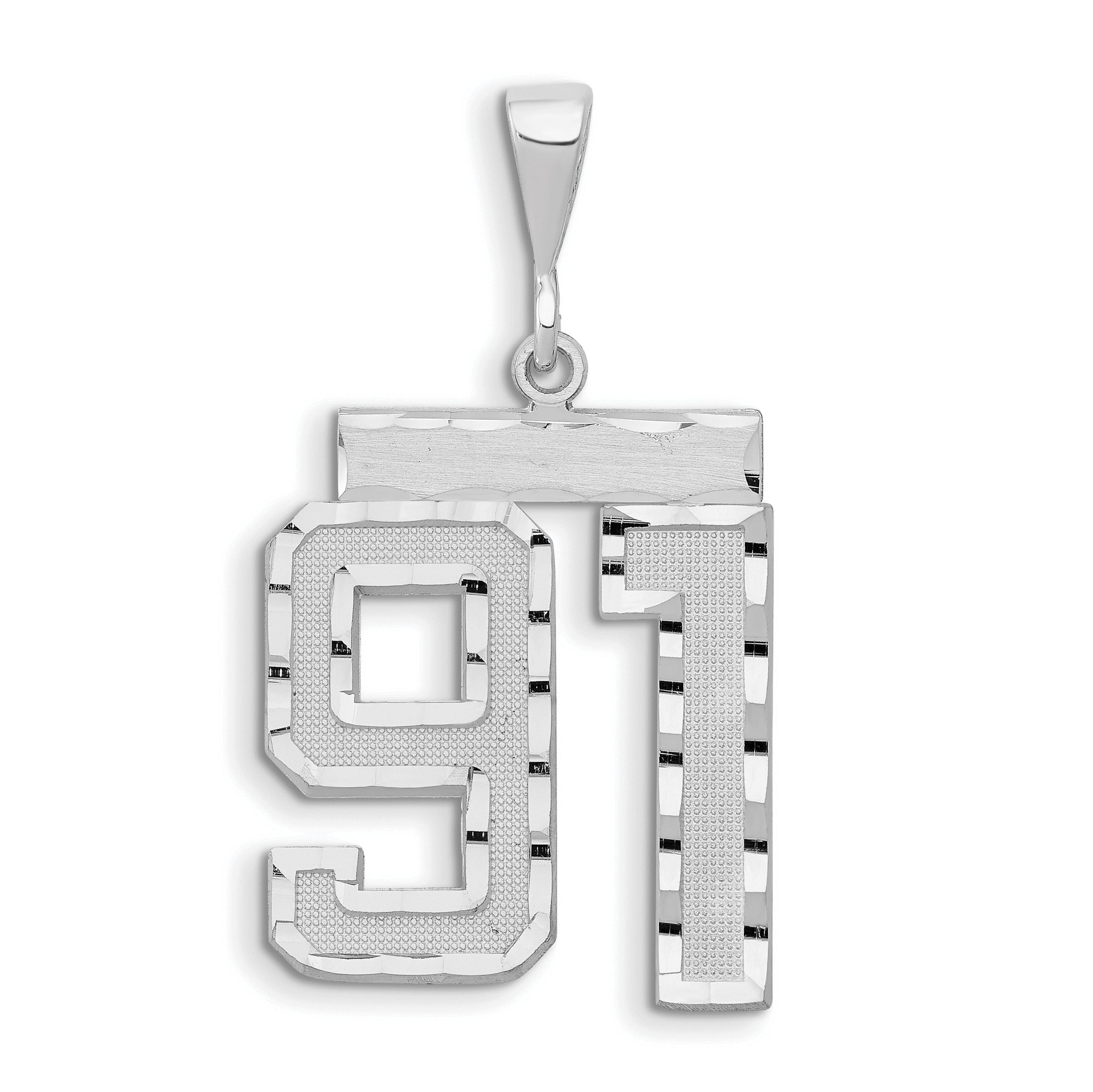 14kw Large Brushed Diamond-cut Number 91 Charm