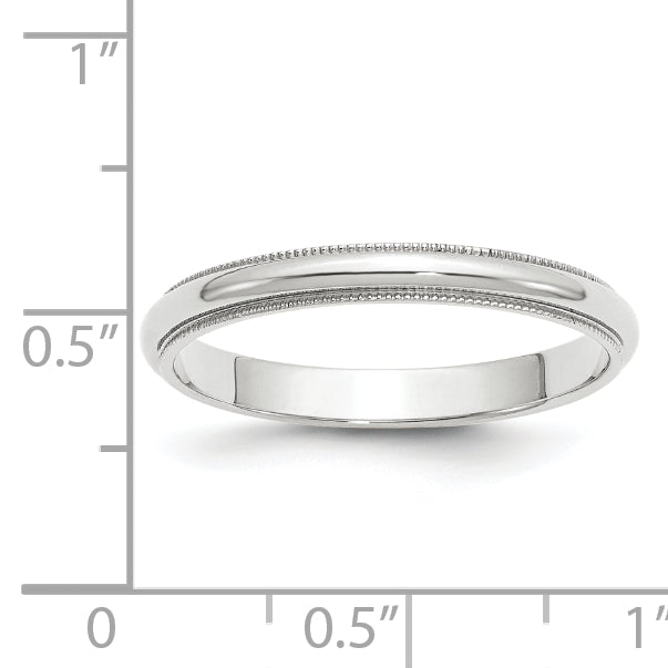 10k White Gold 3mm Milgrain Half Round Wedding Band Size 4