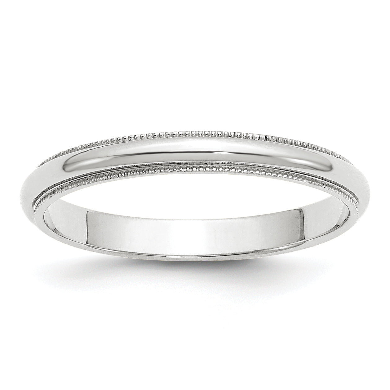 14k White Gold 3mm Milgrain Half Round Wedding Band Size 14