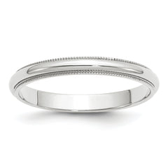 14k White Gold 3mm Milgrain Half Round Wedding Band Size 14