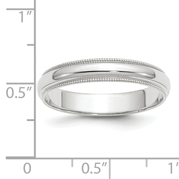 10k White Gold 4mm Milgrain Half Round Wedding Band Size 4