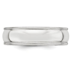 10k White Gold 6mm Milgrain Half Round Wedding Band Size 4
