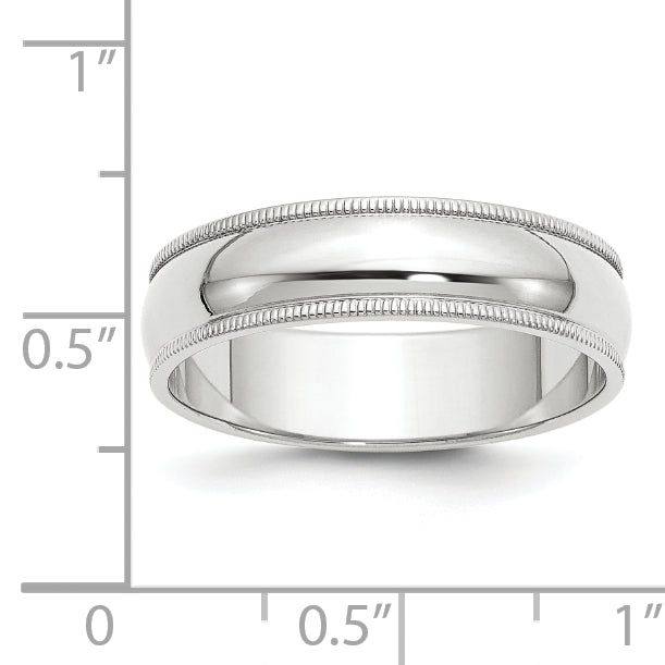 10k White Gold 6mm Milgrain Half Round Wedding Band Size 4