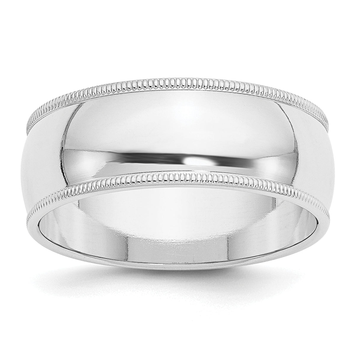 14k White Gold 8mm Milgrain Half Round Wedding Band Size 14