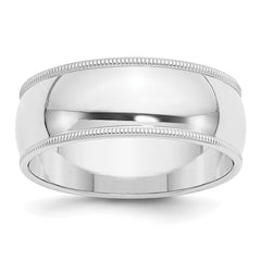 14k White Gold 8mm Milgrain Half Round Wedding Band Size 14