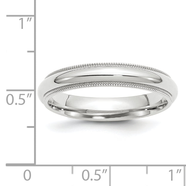 10k White Gold 4mm Milgrain Half Round Comfort Fit Wedding Band Size 4