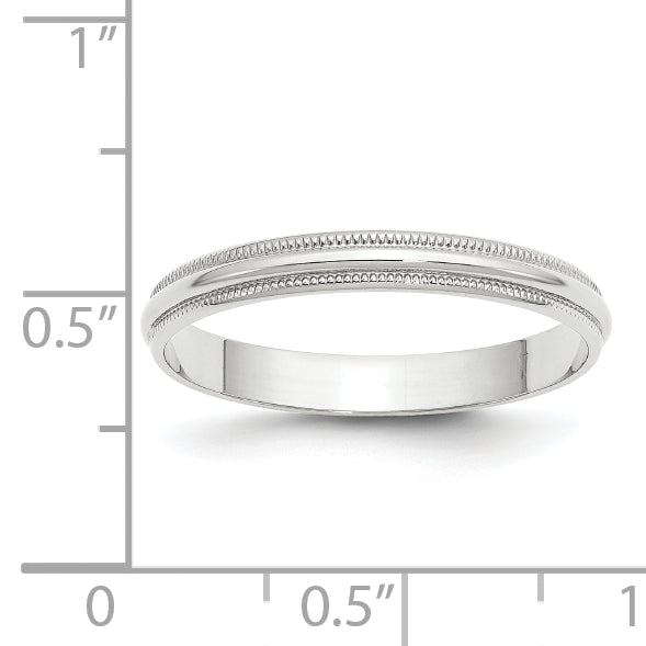 10k White Gold 3mm Lightweight Milgrain Half Round Wedding Band Size 4