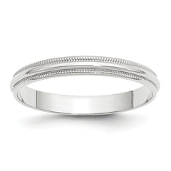 14k White Gold 3mm Lightweight Milgrain Half Round Wedding Band Size 14