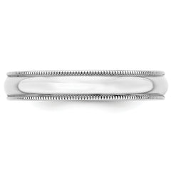 10k White Gold 4mm Lightweight Milgrain Half Round Wedding Band Size 4