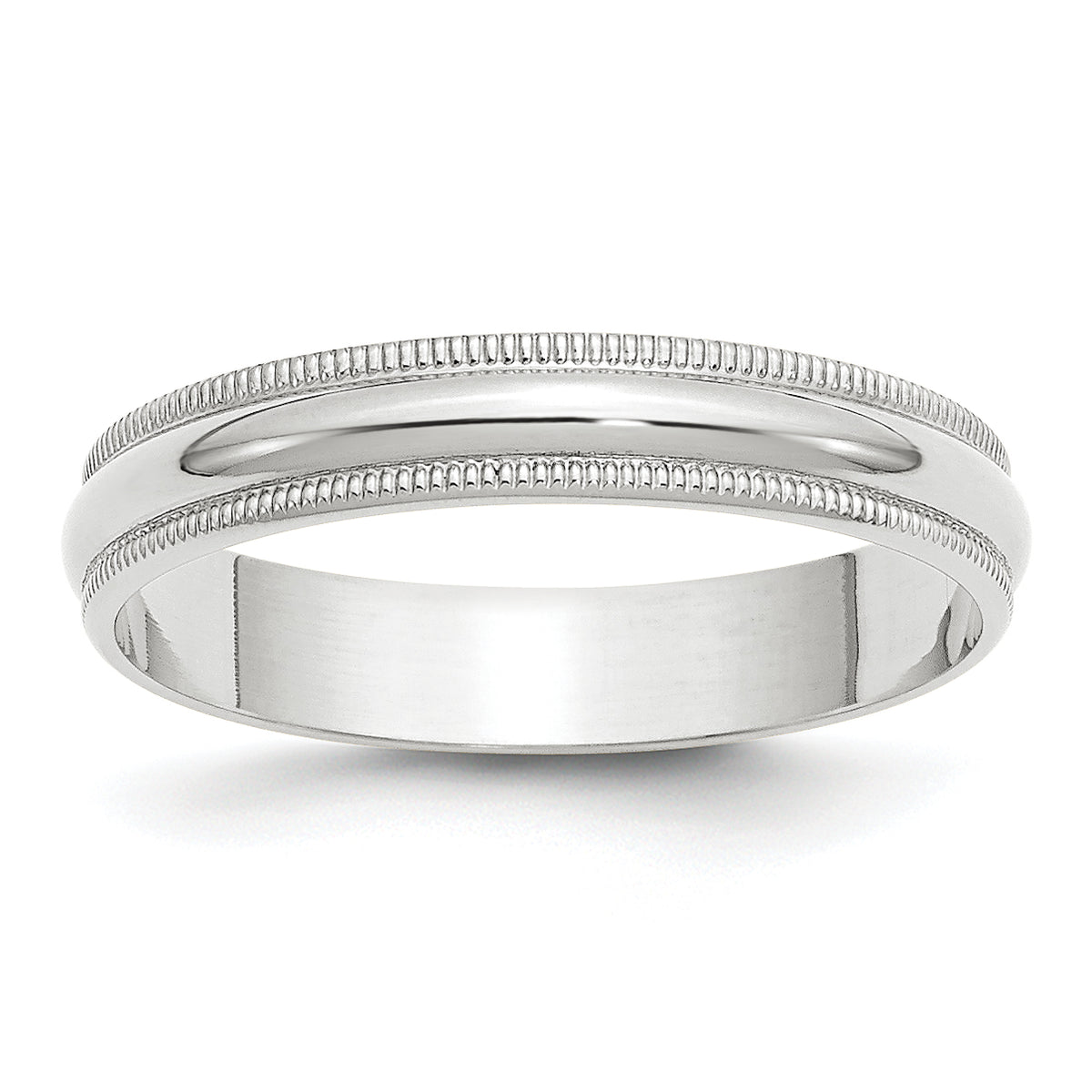 14k White Gold 4mm Lightweight Milgrain Half Round Wedding Band Size 14