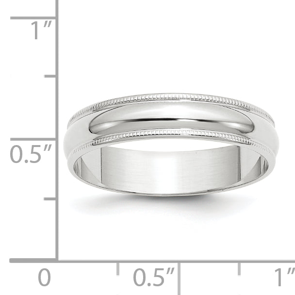 10k White Gold 5mm Lightweight Milgrain Half Round Wedding Band Size 4