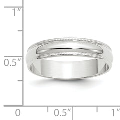 10k White Gold 5mm Lightweight Milgrain Half Round Wedding Band Size 4