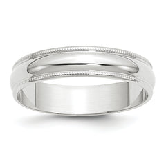 14k White Gold 5mm Lightweight Milgrain Half Round Wedding Band Size 14