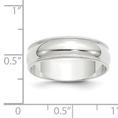 10k White Gold 6mm Lightweight Milgrain Half Round Wedding Band Size 4