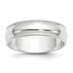 14k White Gold 6mm Lightweight Milgrain Half Round Wedding Band Size 14