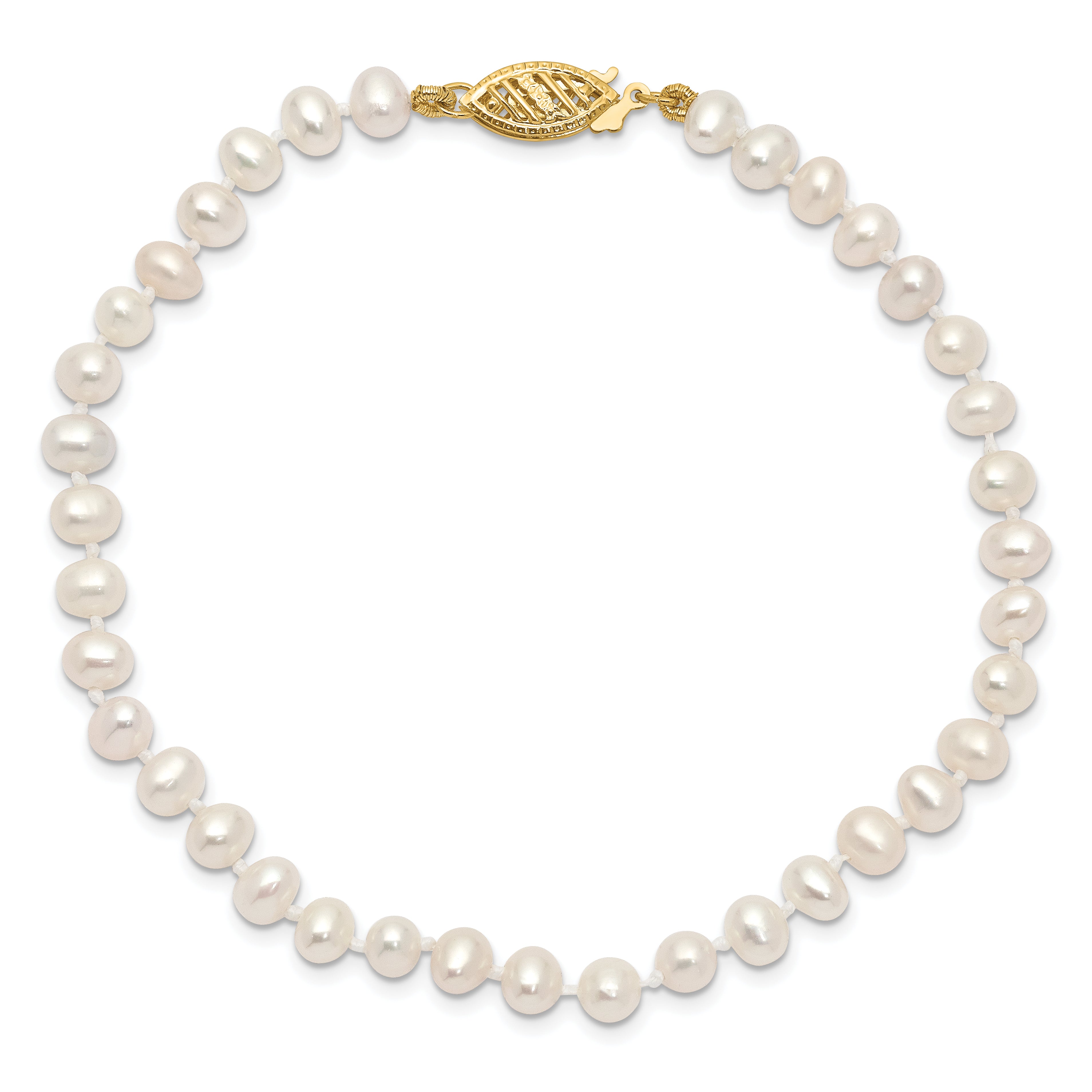 14k 4-5mm White Near Round Freshwater Cultured Pearl Bracelet