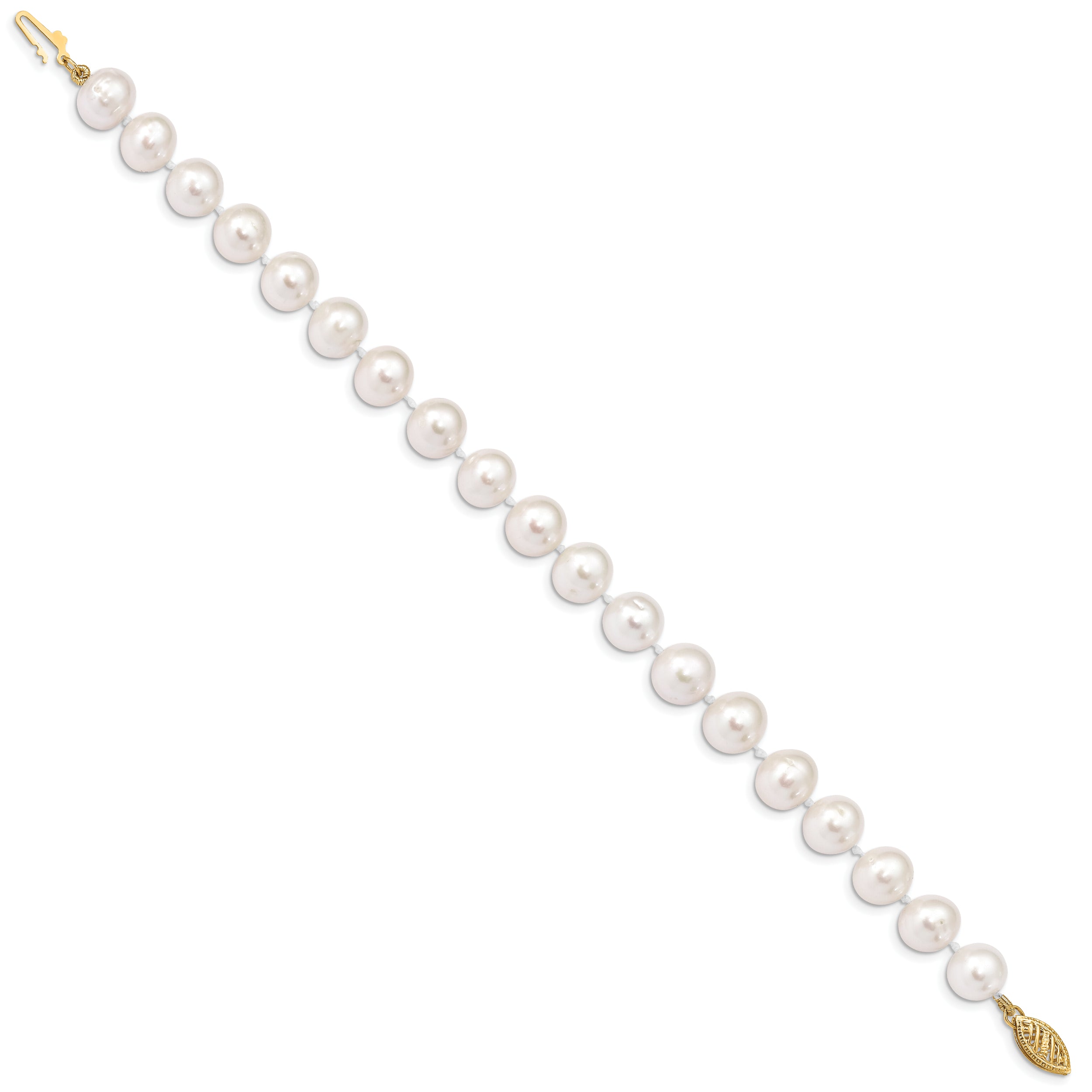 14k 9-10mm White Near Round Freshwater Cultured Pearl Bracelet